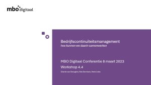 Voorblad van PP presentatie Bedrijfscontinuïteitsmanagement hoe kunnen we daarin samenwerken (BCM)