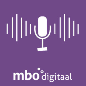 Paars Icoon MBO Digitaal Podcast met logo en Podcast microfoon