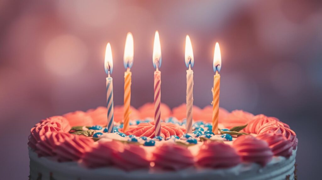 een door AI gegenereerd beeld met 5 brandende kaarsjes