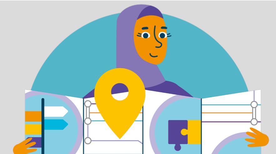 Deel van de kaft van de reisgids: dame houdt kaart in hand